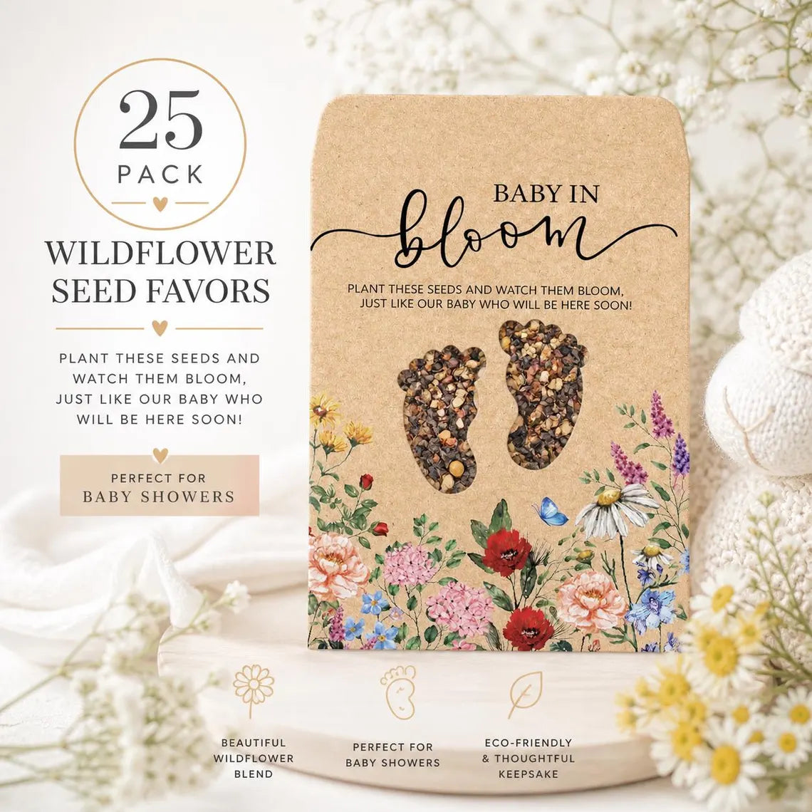Baby in Bloom Seed Favors 25 Pack, Wildflower Plantable Baby Shower Gifts