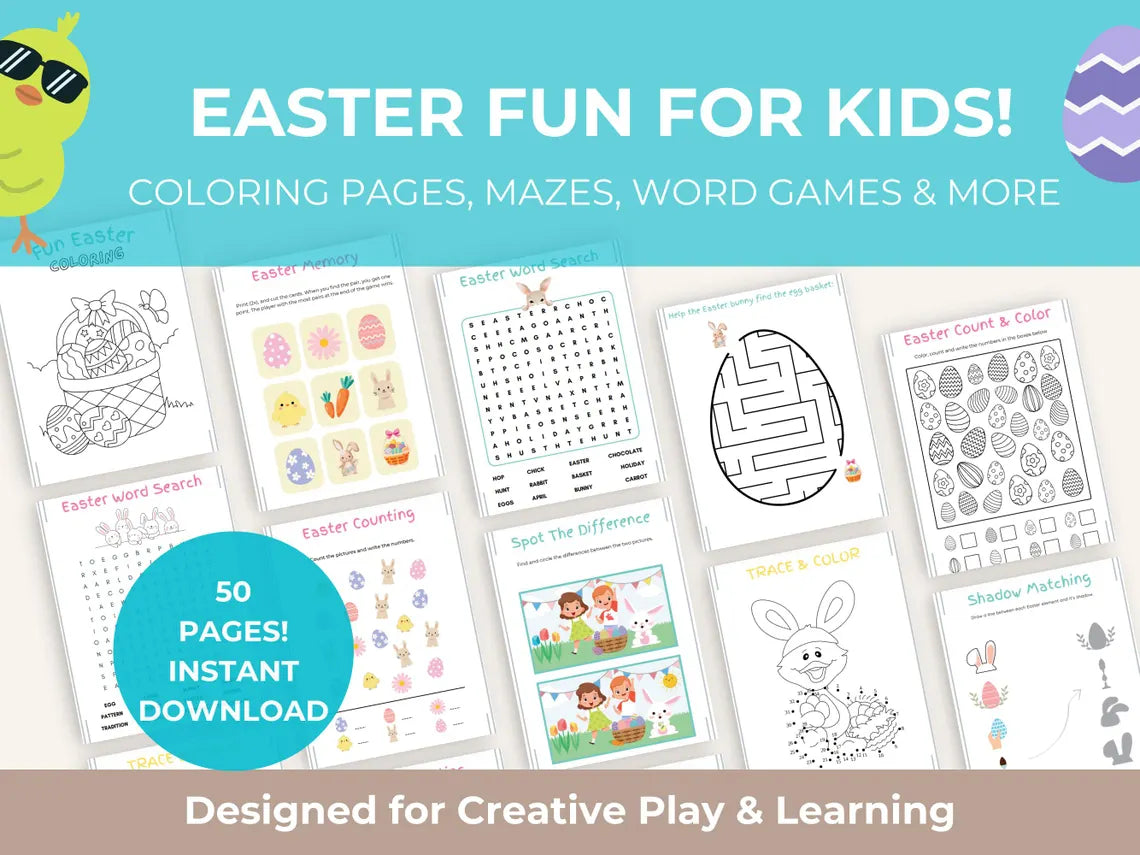 Easter Activity Book for Kids | 50 Pages | Printable