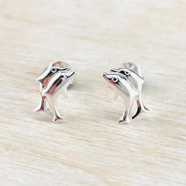 Sterling Silver Dolphin Stud Earrings – Double Dolphin Design