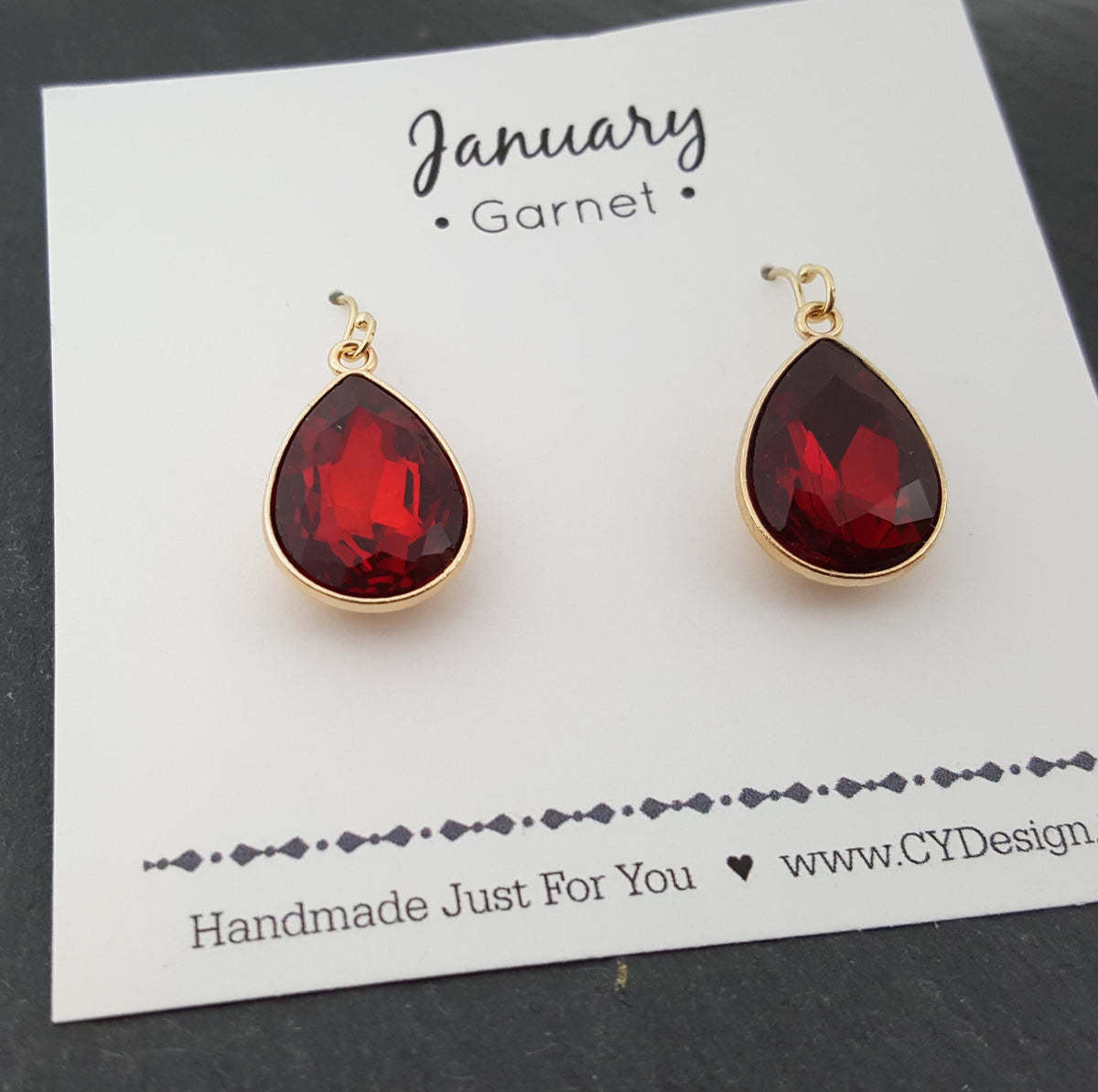 January Birthstone Earrings -  Crystal Gold Filled Teardrop Earrings