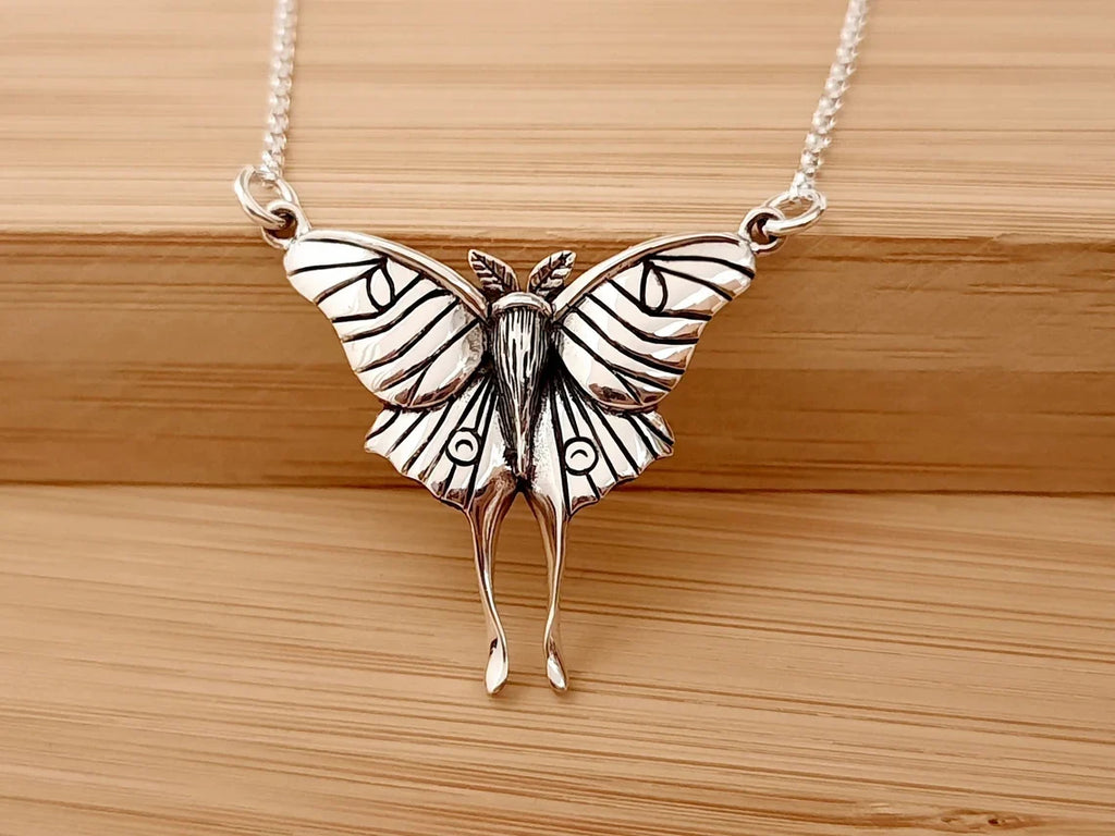 Luna Moth Necklace – Sterling Silver Moth Pendant on 18" Chain