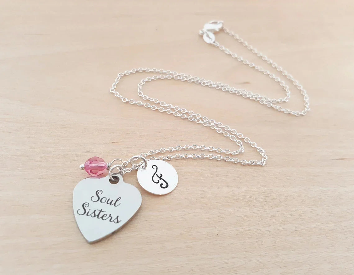 Soul Sisters Necklace – Sterling Silver with Birthstone & Initial Charm
