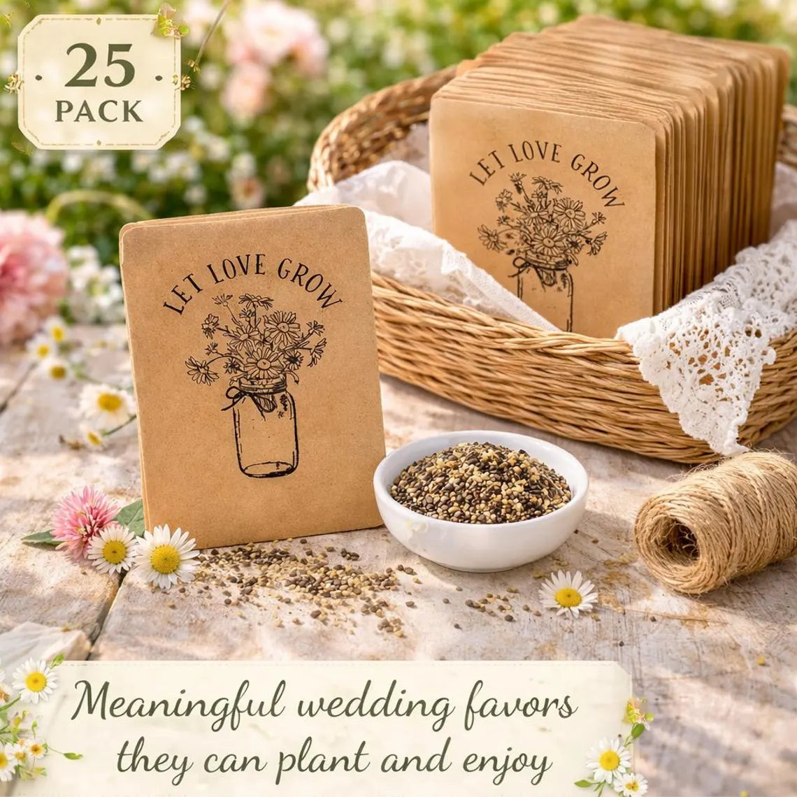 25 Pack Wildflower Seed Wedding Favors – Let Love Grow Mason Jar Packets