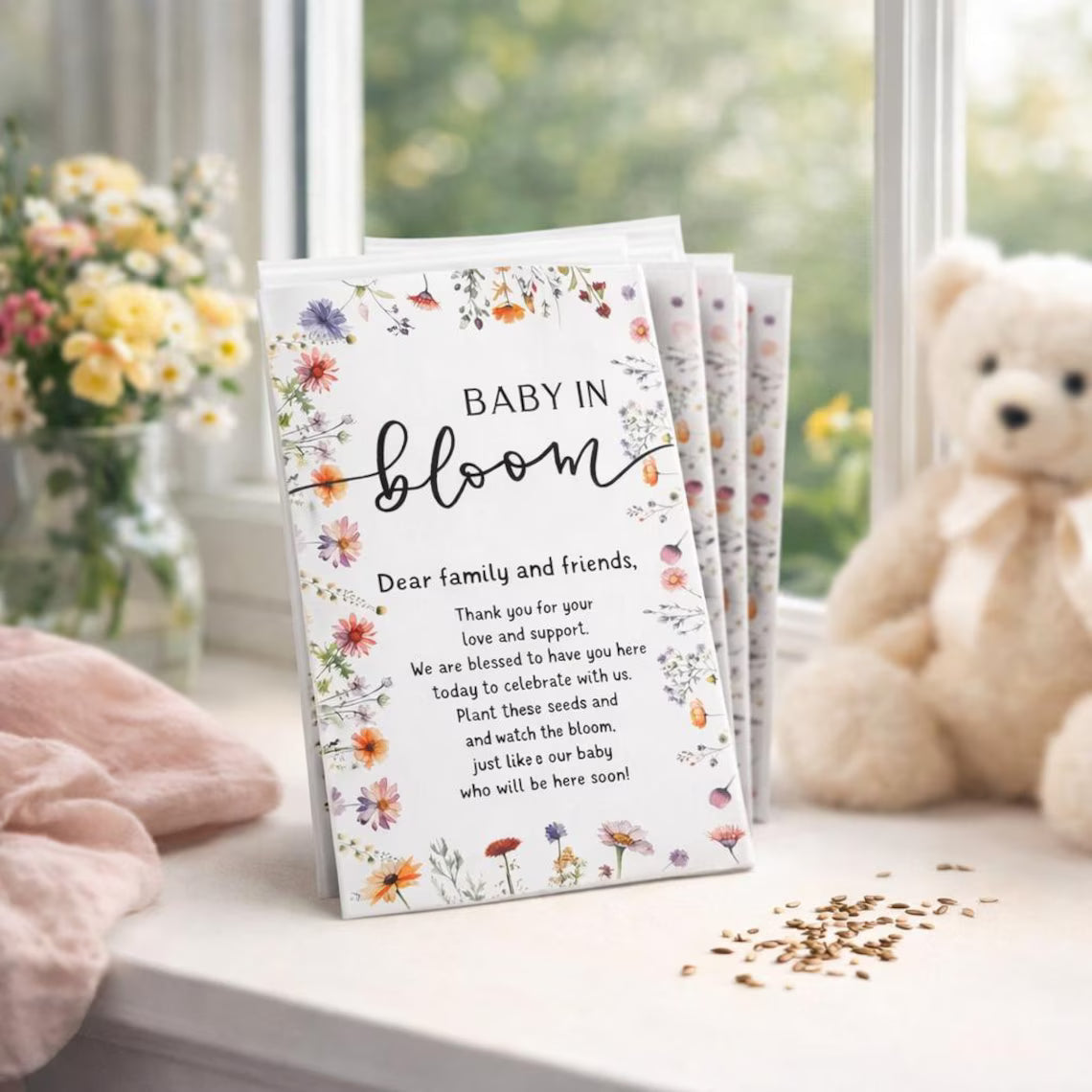 25 Pack Wildflower Seed Baby Shower Favors – Baby in Bloom Packets – Eco Friendly Party Favors