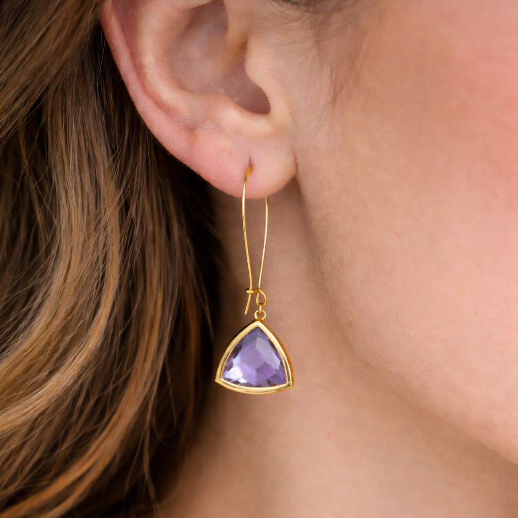 Amethyst Hydro Quartz Triangle Drop Earrings