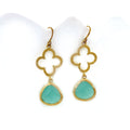 Aquamarine Glass Gold Clover Earrings