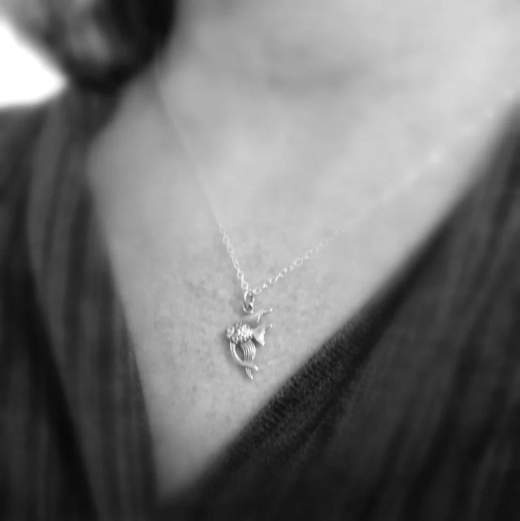 Tiny Angelfish Necklace – Sterling Silver Ocean Charm on 16" Chain