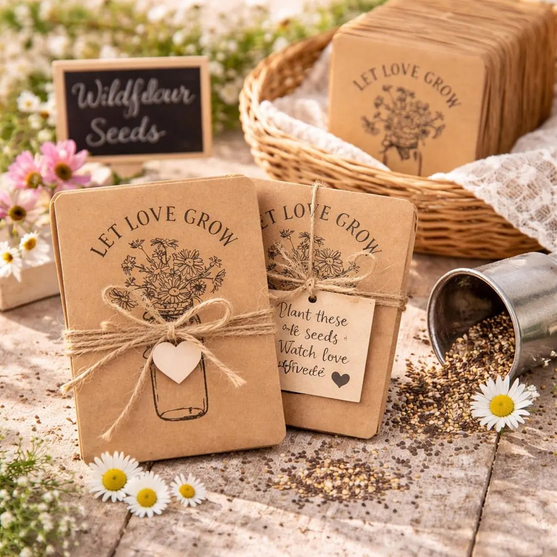 25 Pack Wildflower Seed Wedding Favors – Let Love Grow Mason Jar Packets