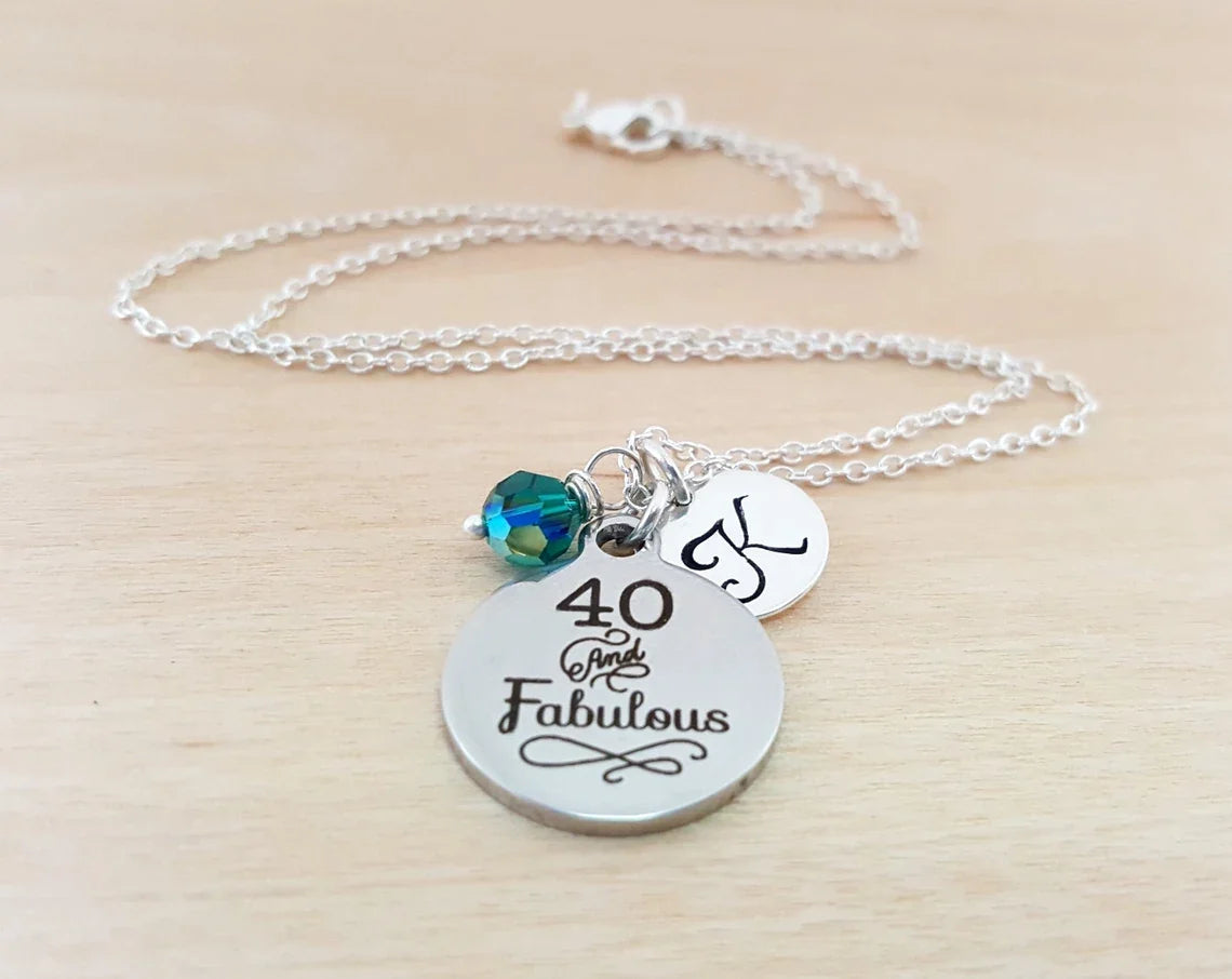 40th Birthday Necklace – Personalized Jewelry Sterling Silver with Swarovski Birthstone & Initial Charm