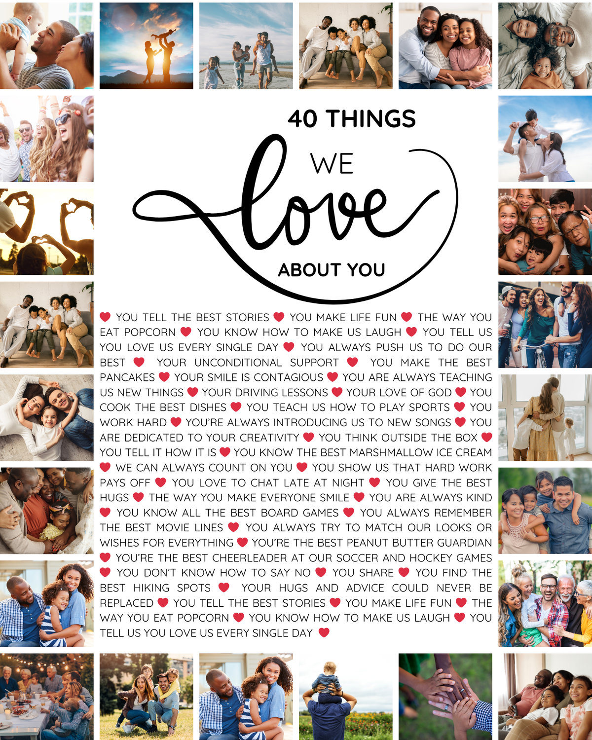 40 Things We Love About You – 40th Birthday Custom Wall Art Template