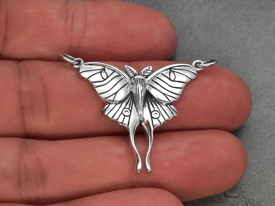 Luna Moth Necklace – Sterling Silver Moth Pendant on 18" Chain