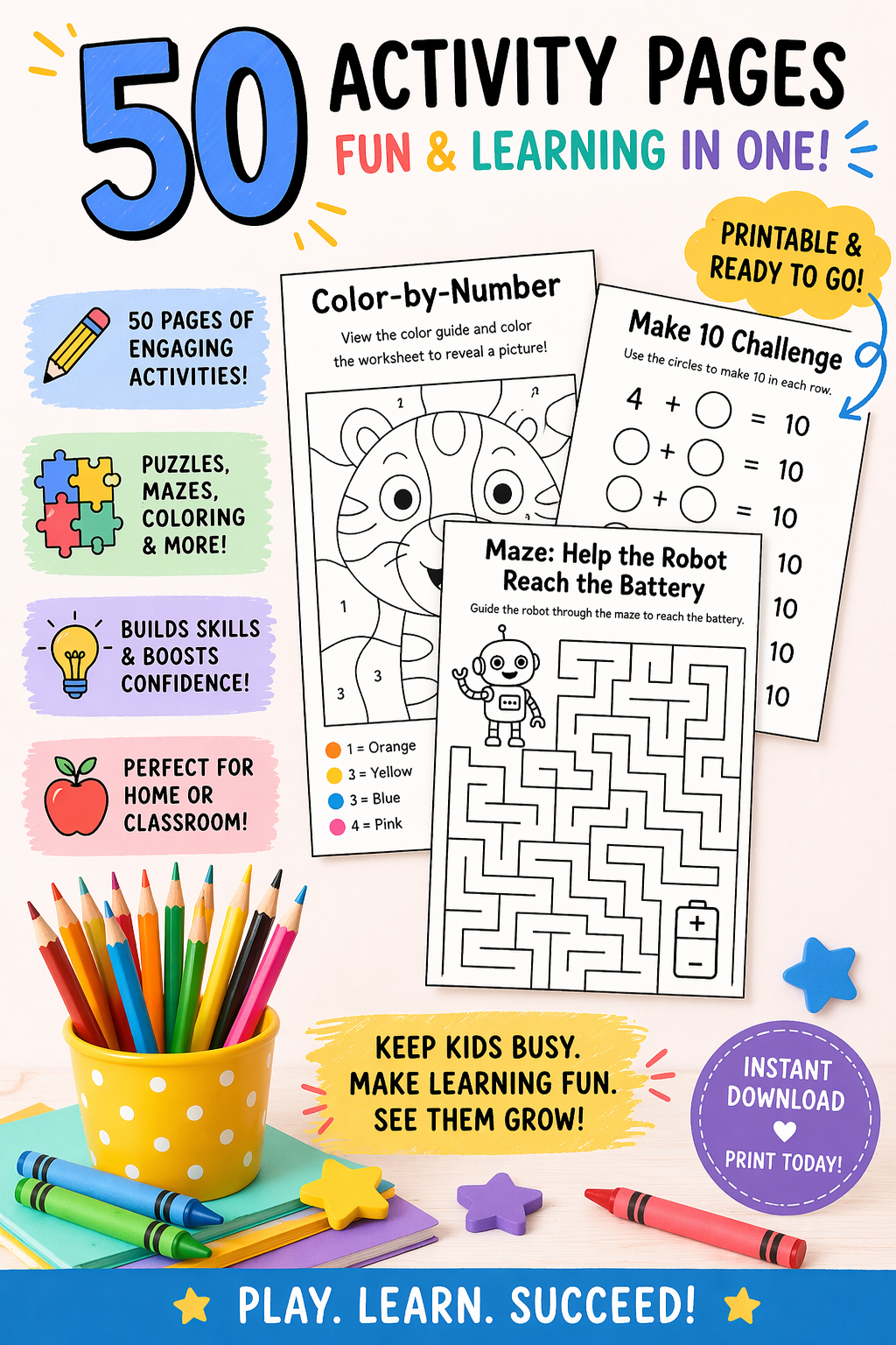 Summer Activity Book for Kids – 50-Page Canva Template with Coloring, Puzzles & Journal Prompts