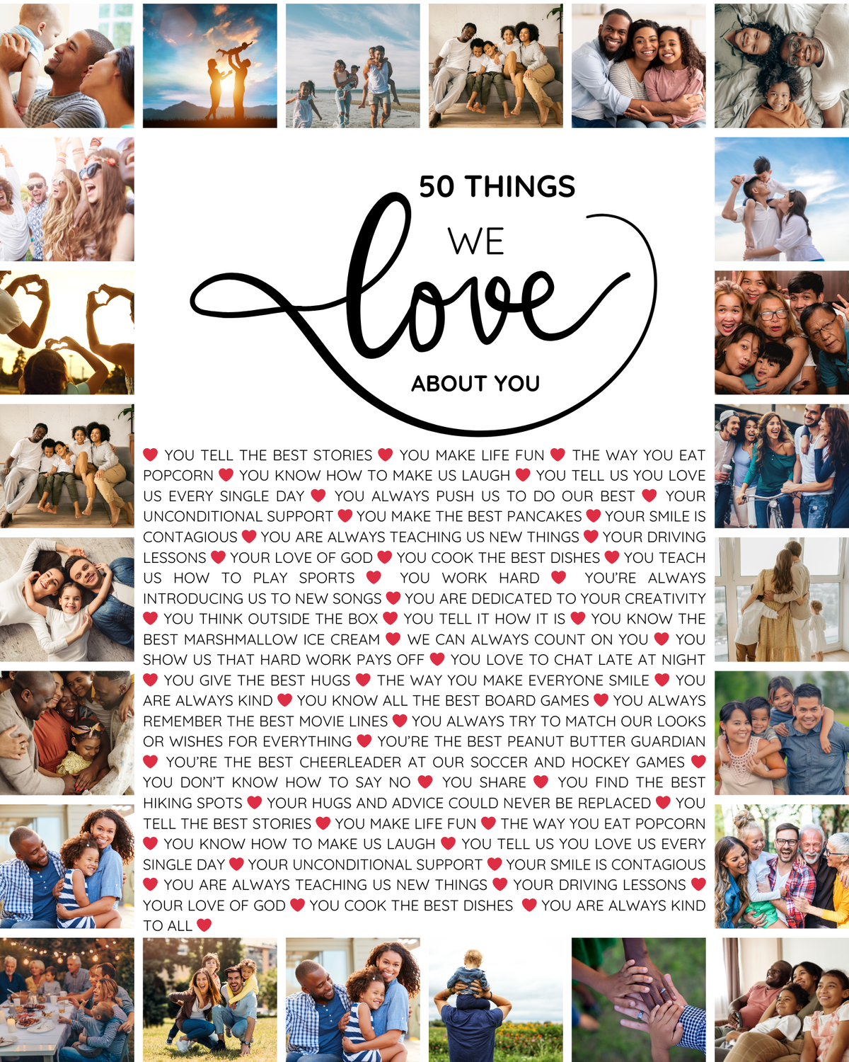 50 Things We Love About You – 50th Birthday Printable Canva Template