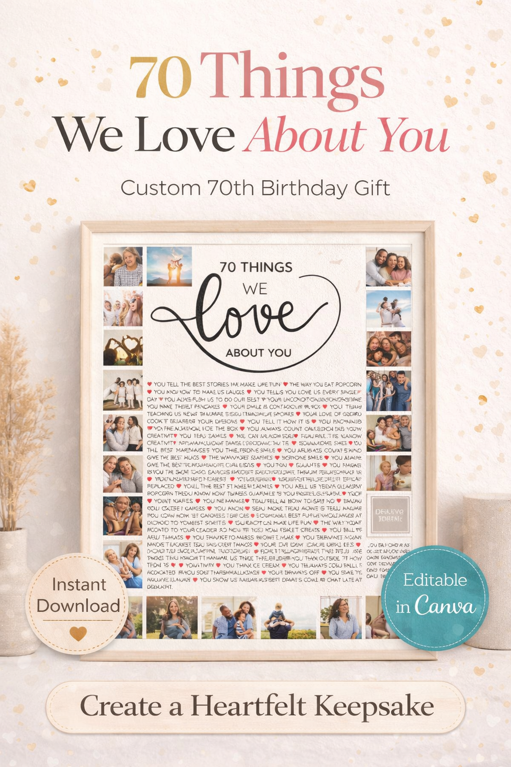 70 Things We Love About You – Canva Template Printable | Custom 70th Birthday Gift