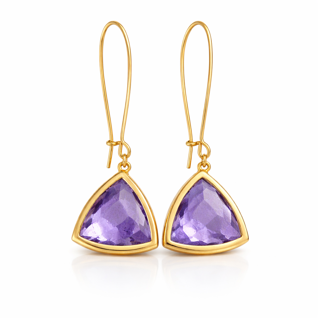 Amethyst Hydro Quartz Triangle Drop Earrings