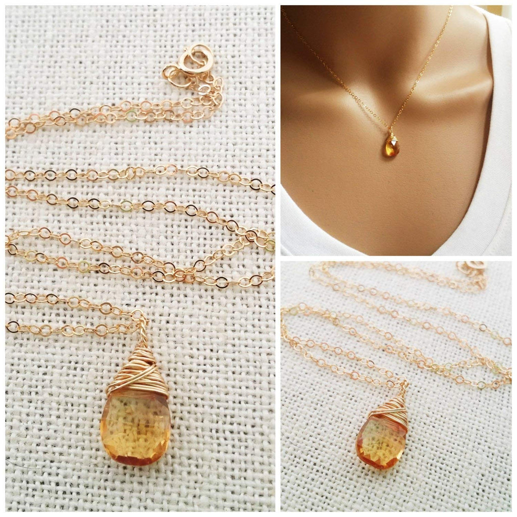 Classic Wire Wrapped Birthstone Briolette Necklace - Dainty Drop Necklace - Gold Necklace - Gemstone Briolette Necklace - Gift for Her