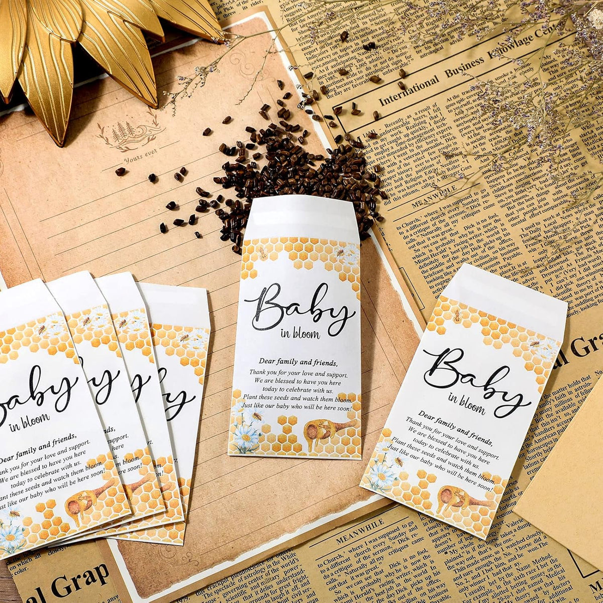 Baby in Bloom Bee Wildflower Seed Favors 25 Pack, Honeycomb Baby Shower Favors