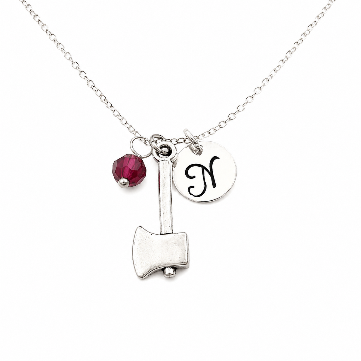 Personalized Axe Necklace – Sterling Silver Chain with Birthstone & Initial