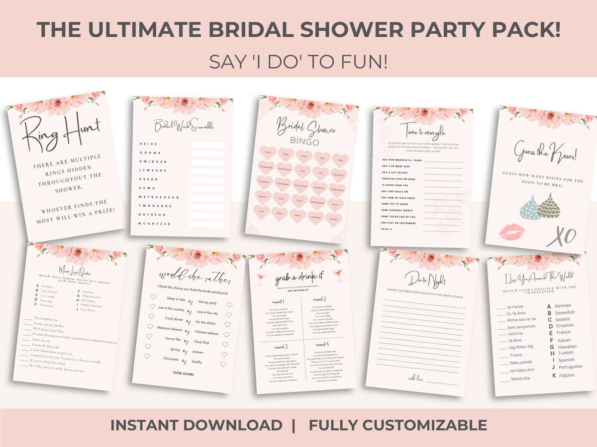 24 Printable & Editable Bridal Shower Games Bundle