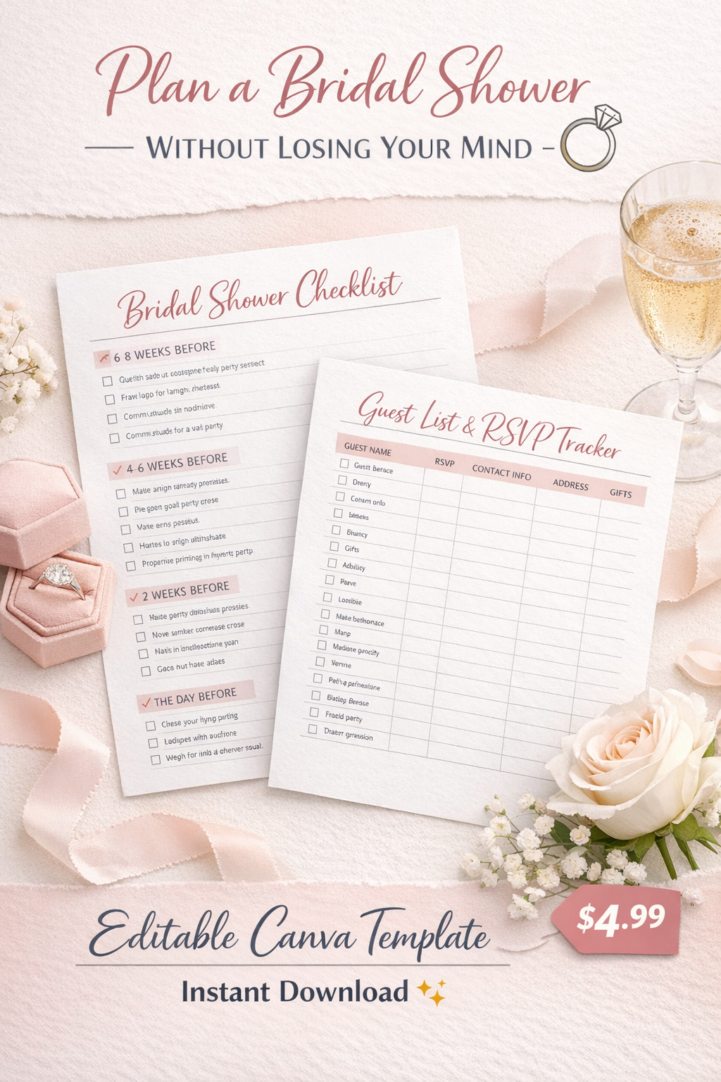Bridal Shower Planner Printable - Editable Canva Template