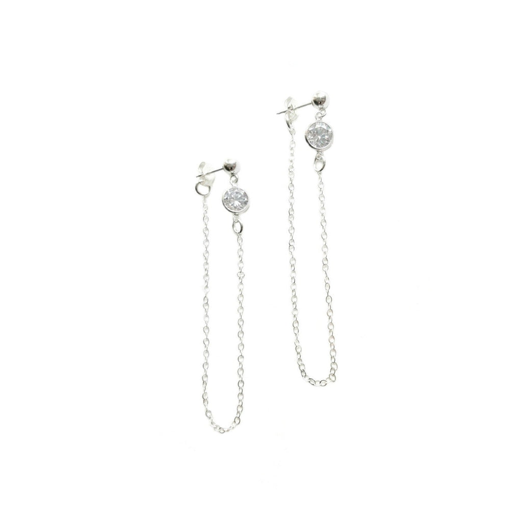 Sterling Silver CZ Diamond Chain Loop Earrings – Modern Linked Drop Earrings