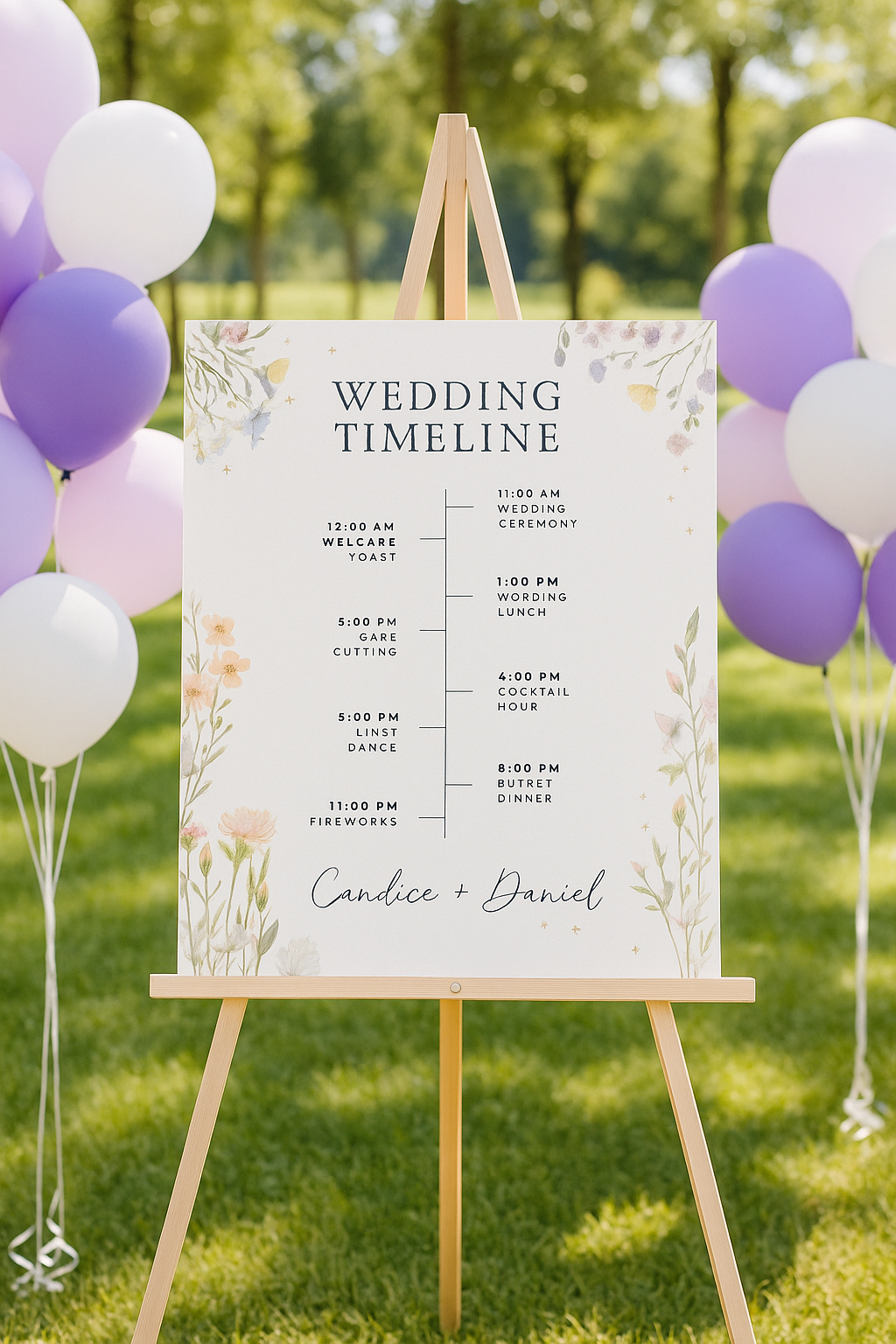Editable Wedding Timeline Canva Template – Elegant Floral Design