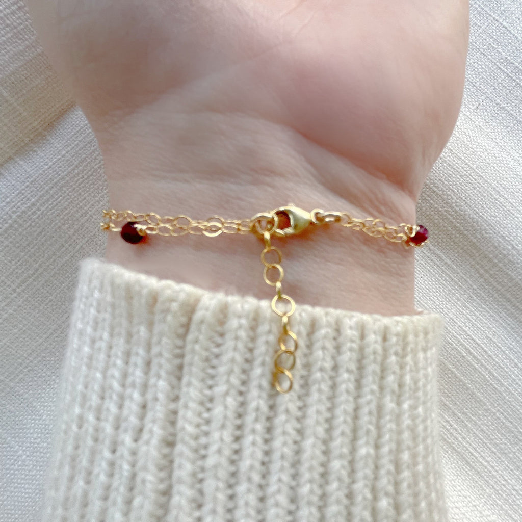 Garnet Gemstone Layered Chain Bracelet
