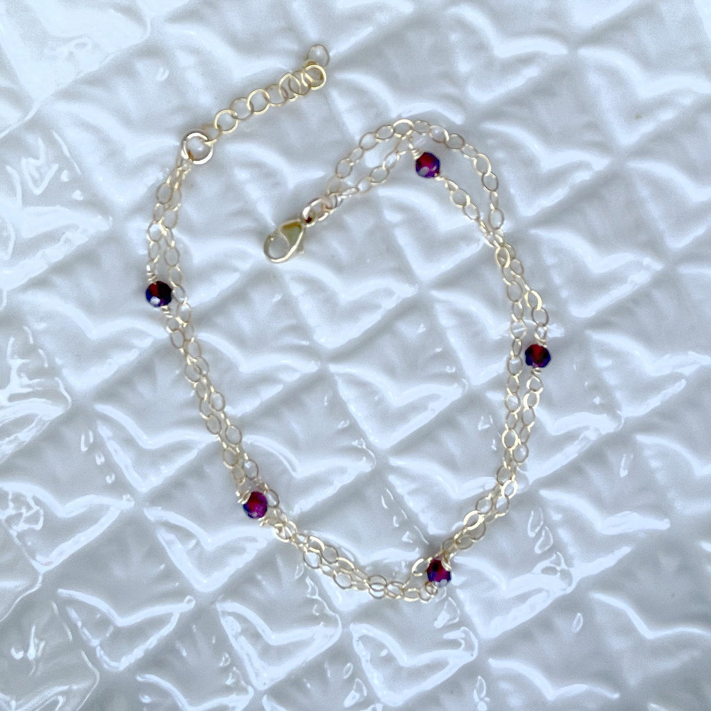 Garnet Gemstone Layered Chain Bracelet