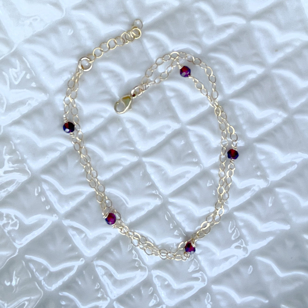 Garnet Gemstone Layered Chain Bracelet