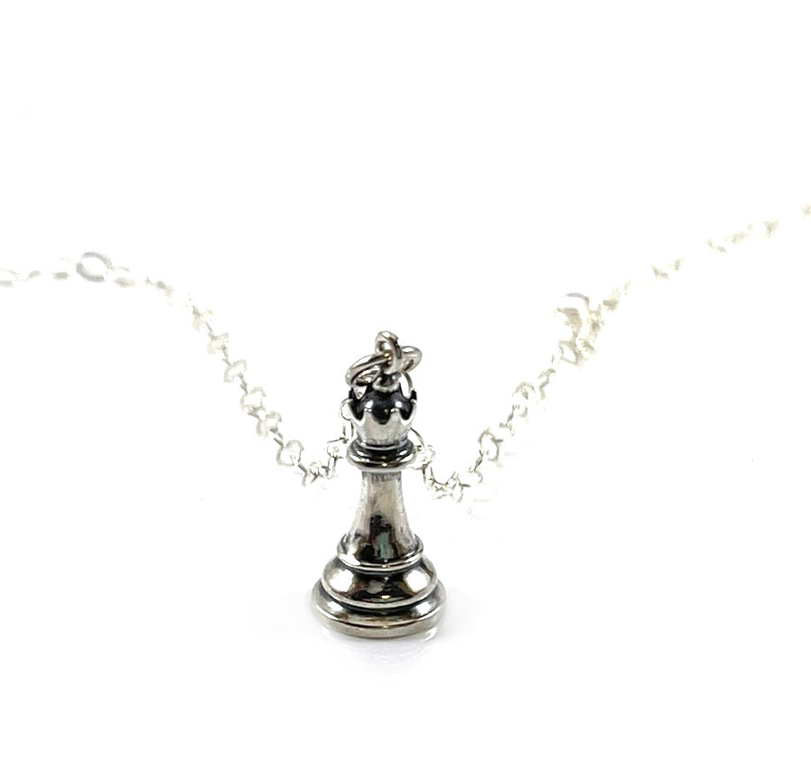 Solid Sterling Silver Queen Chess Necklace – 3D Charm on 18" Chain