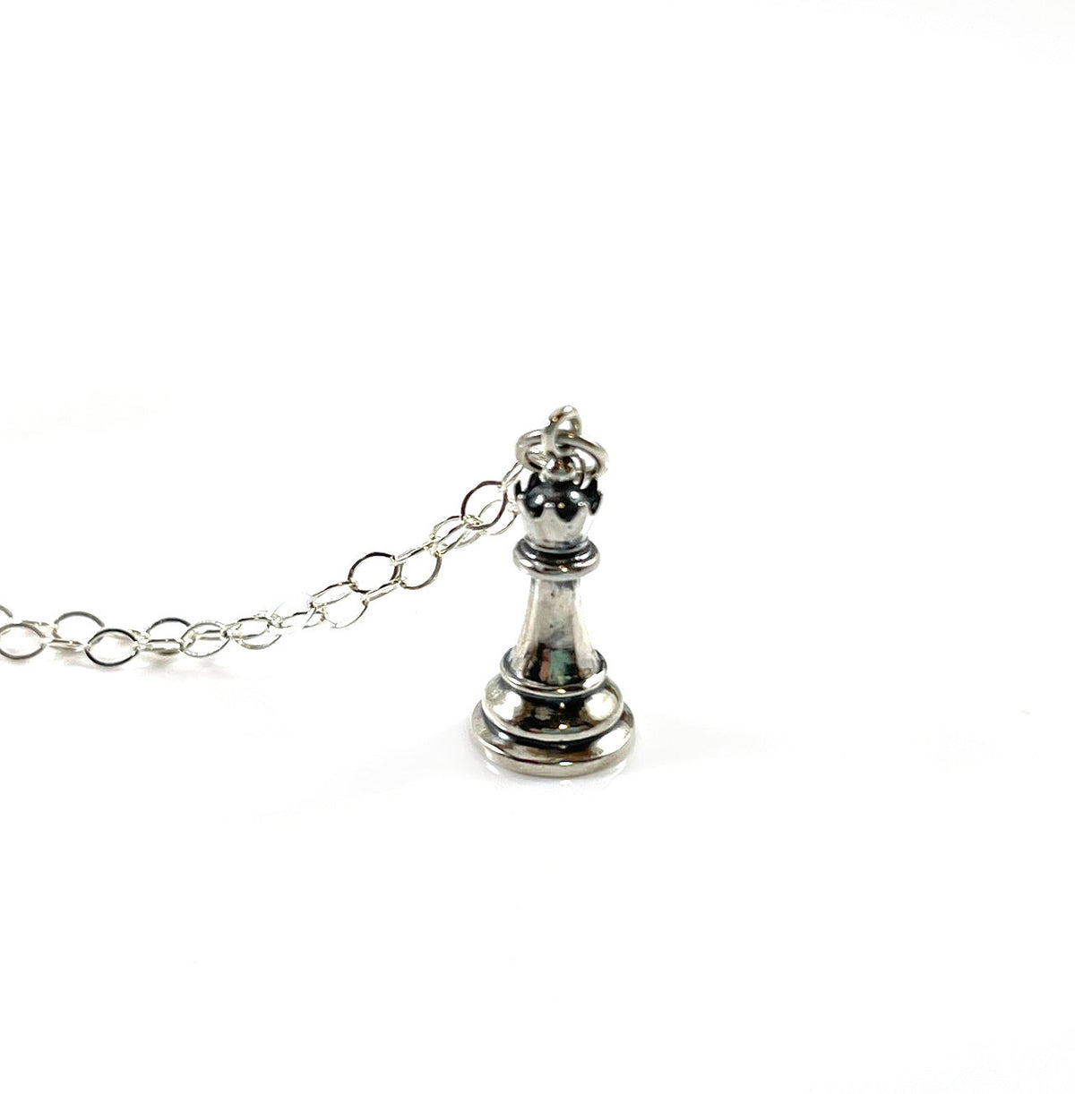 Solid Sterling Silver Queen Chess Necklace – 3D Charm on 18" Chain