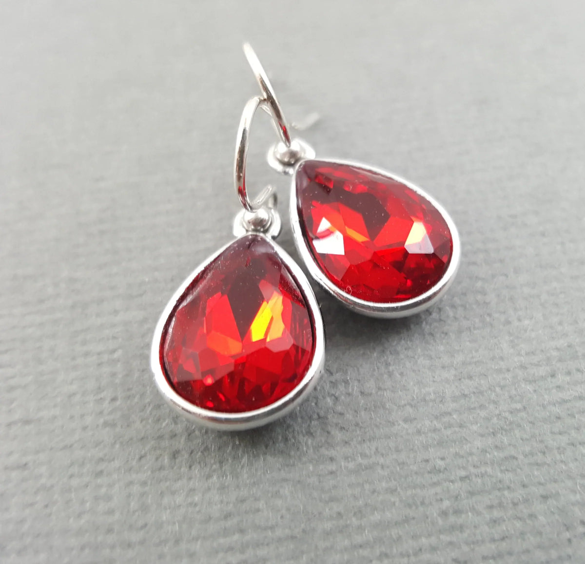 January Birthstone Earrings – Garnet Red Crystal Teardrop Earrings in Sterling Silver