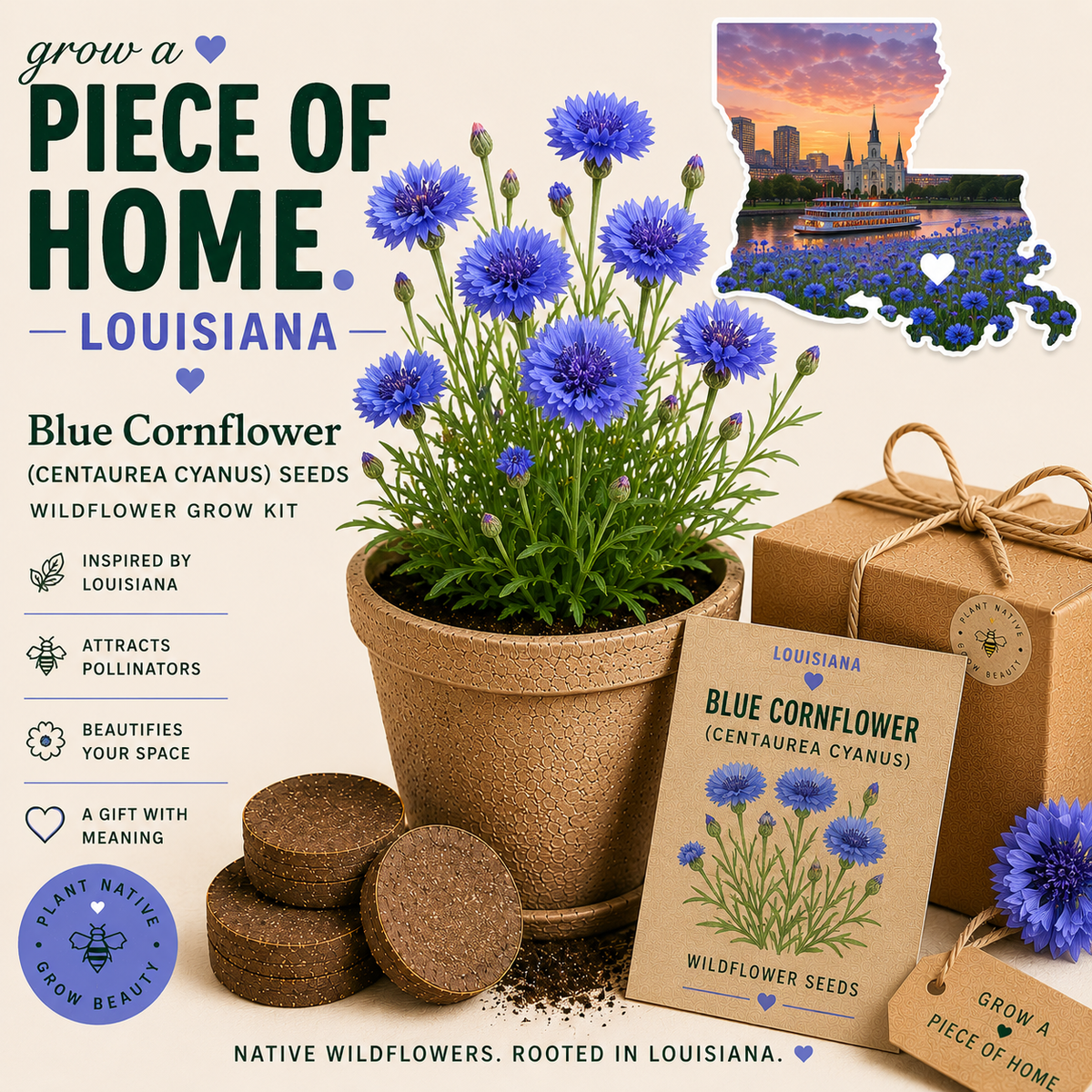 Louisiana Blue Cornflower Grow Kit