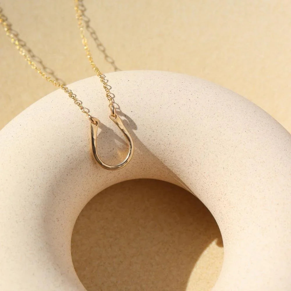 Gold Filled Horseshoe Necklace – Handmade Good Luck Pendant, 14K Yellow Gold Filled Chain