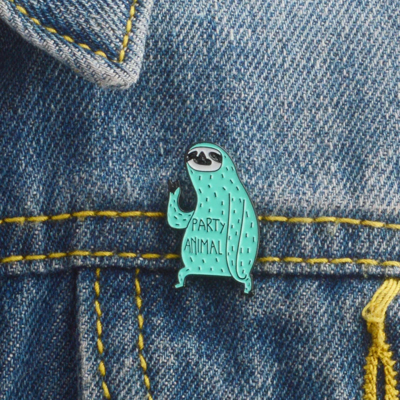 Party Animal Sloth Enamel Pin – Cute Sloth Brooch for Jackets, Bags & Gifts