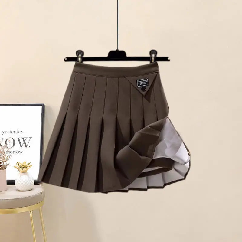 Hooded Zipper Top & Pleated Skirt Set Streetwear