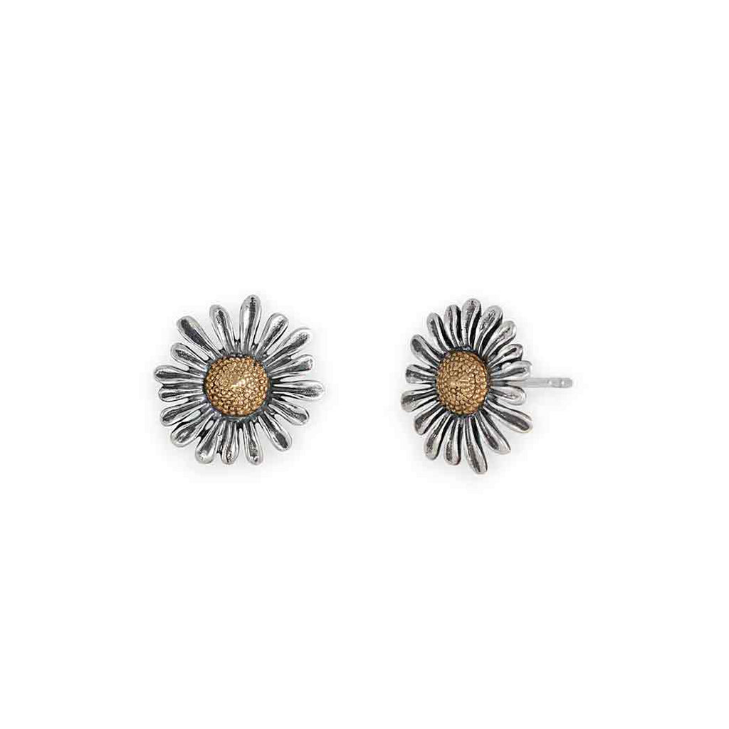 Mixed Metal Daisy Post Earrings 13x13mm