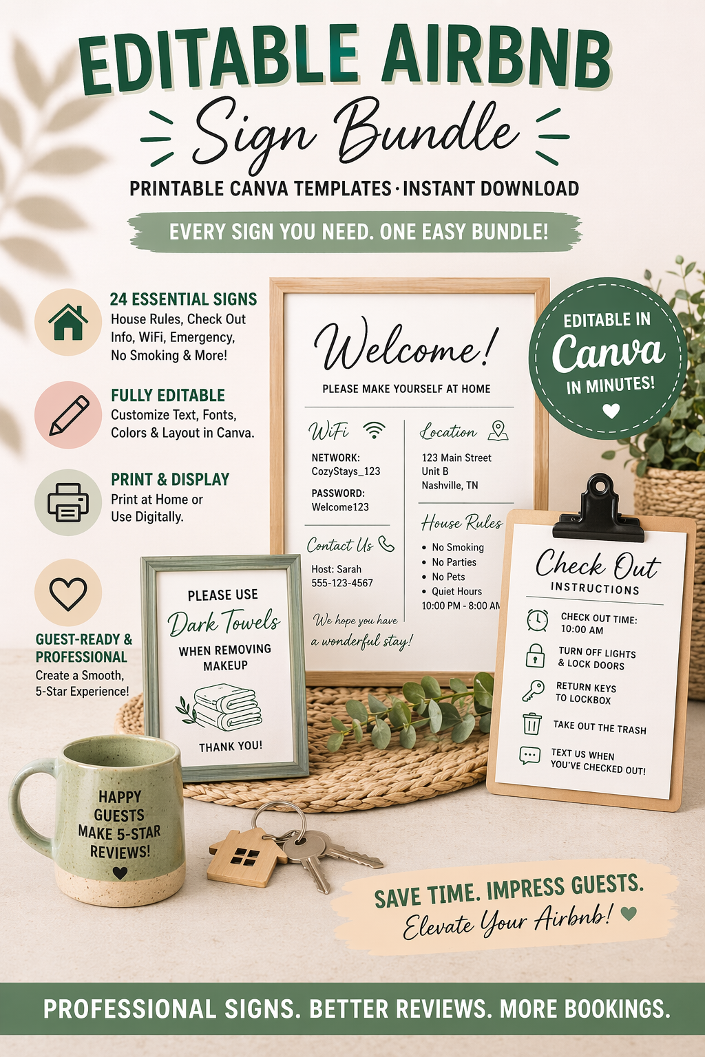 24 Airbnb Essential Signs Bundle – Canva Template | Editable Instant Download