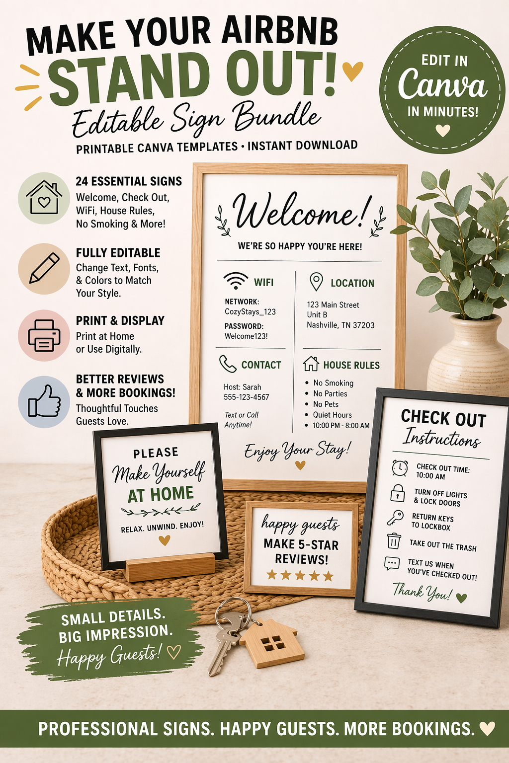24 Airbnb Essential Signs Bundle – Canva Template | Editable Instant Download