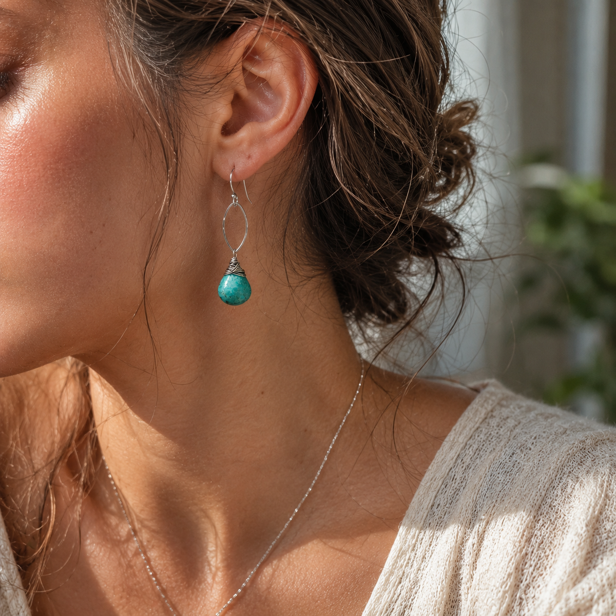 Amazonite Wire Wrapped Sterling Silver Earrings