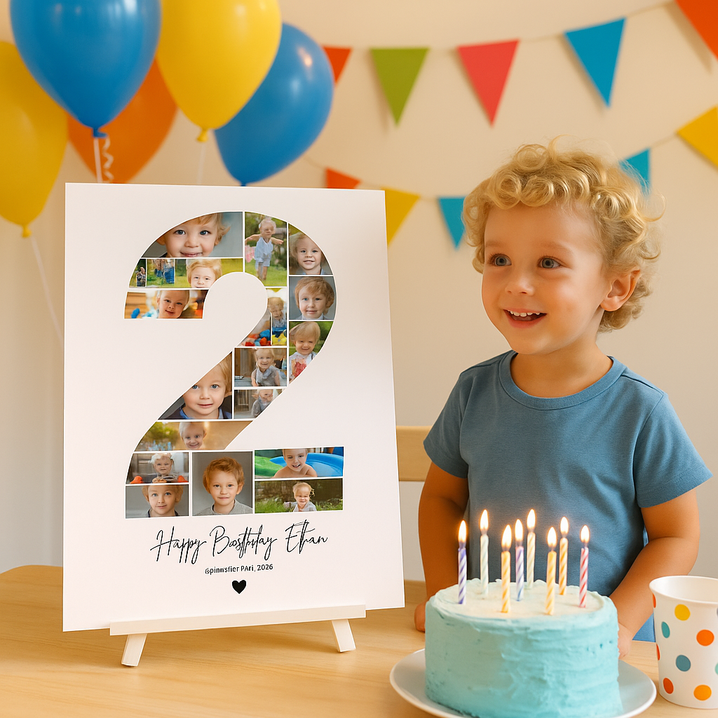 2nd Birthday Photo Collage Canva Template – Editable Milestone Poster
