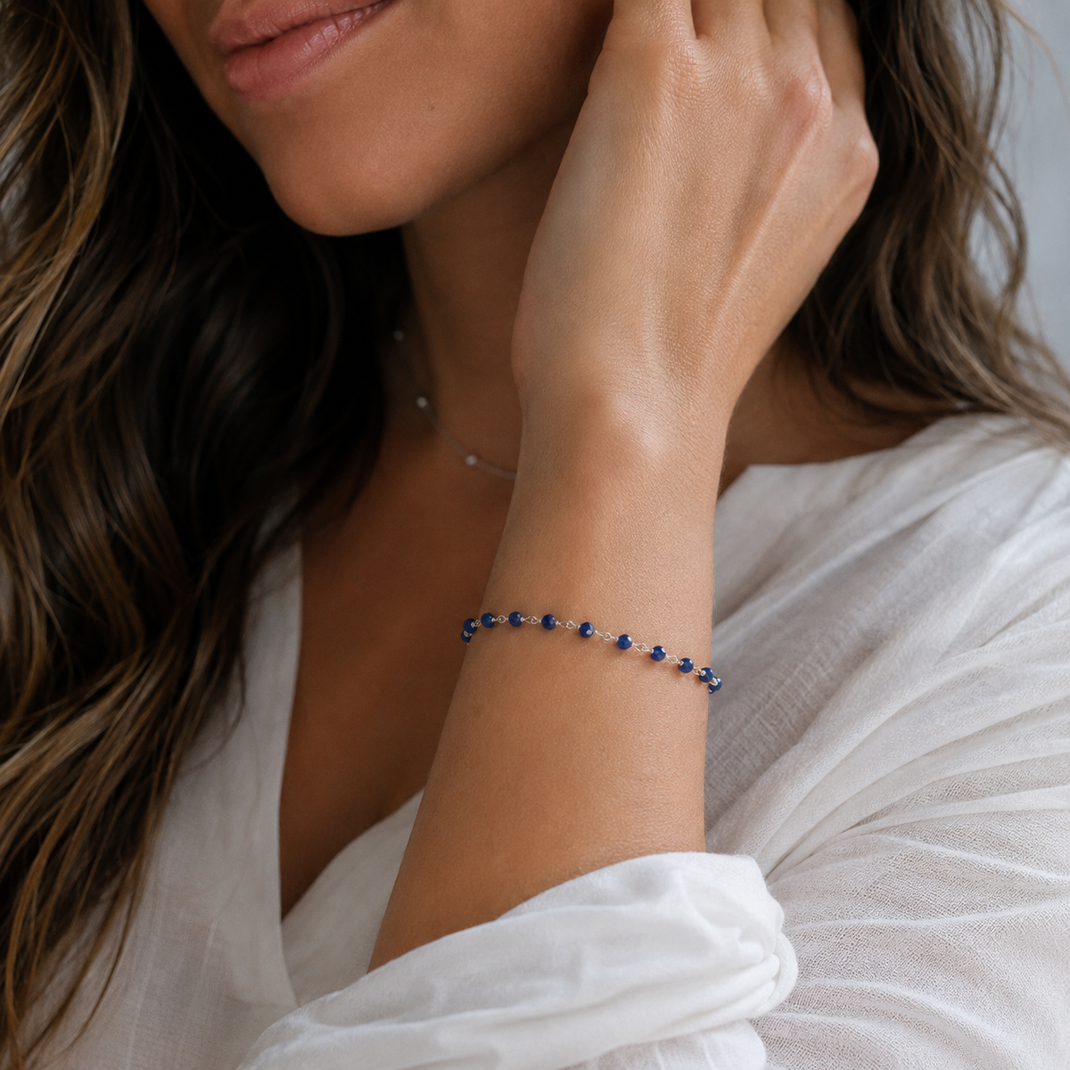 Royal Blue Agate – Sterling Silver Wire Wrapped Gemstone Bracelet