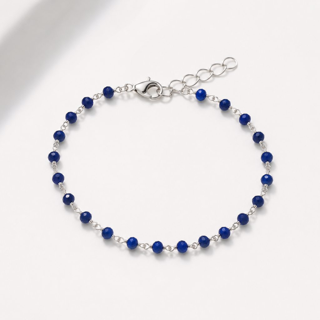 Royal Blue Agate – Sterling Silver Wire Wrapped Gemstone Bracelet