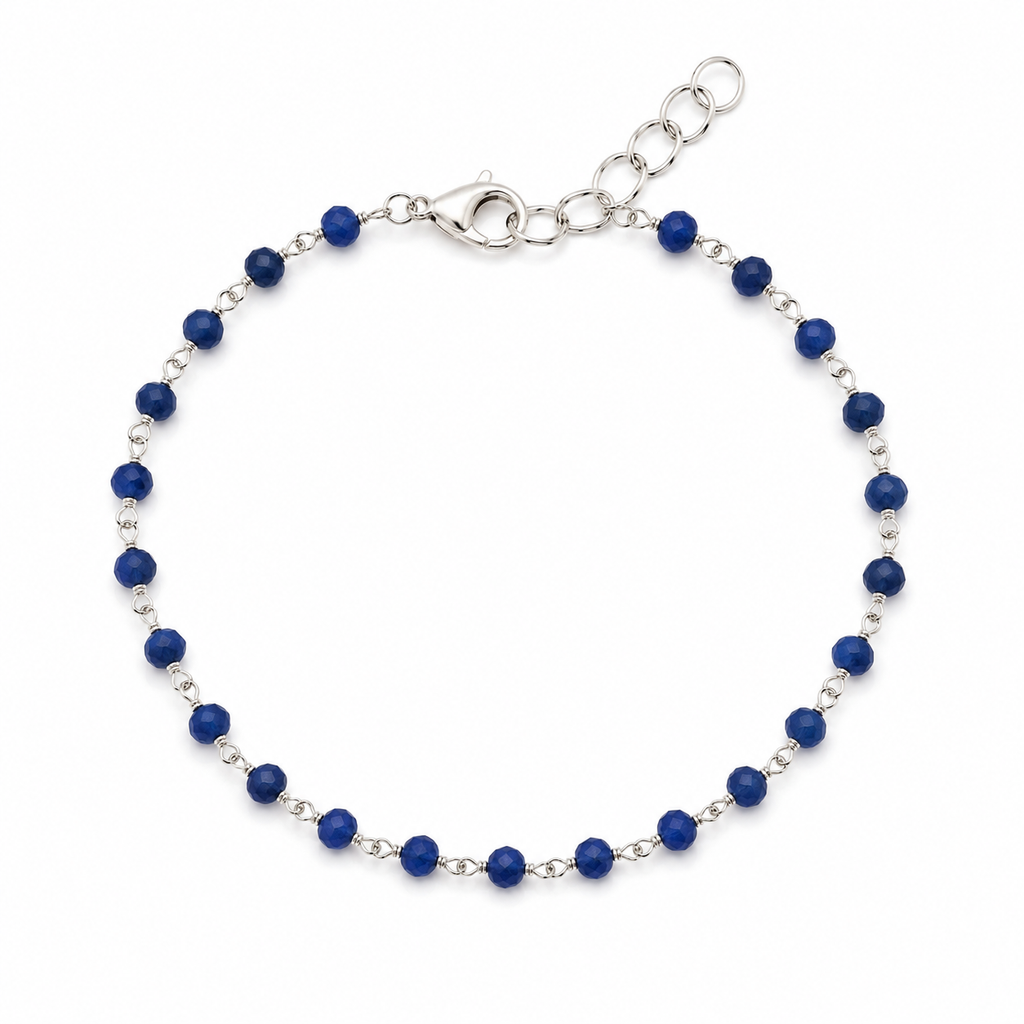 Royal Blue Agate – Sterling Silver Wire Wrapped Gemstone Bracelet