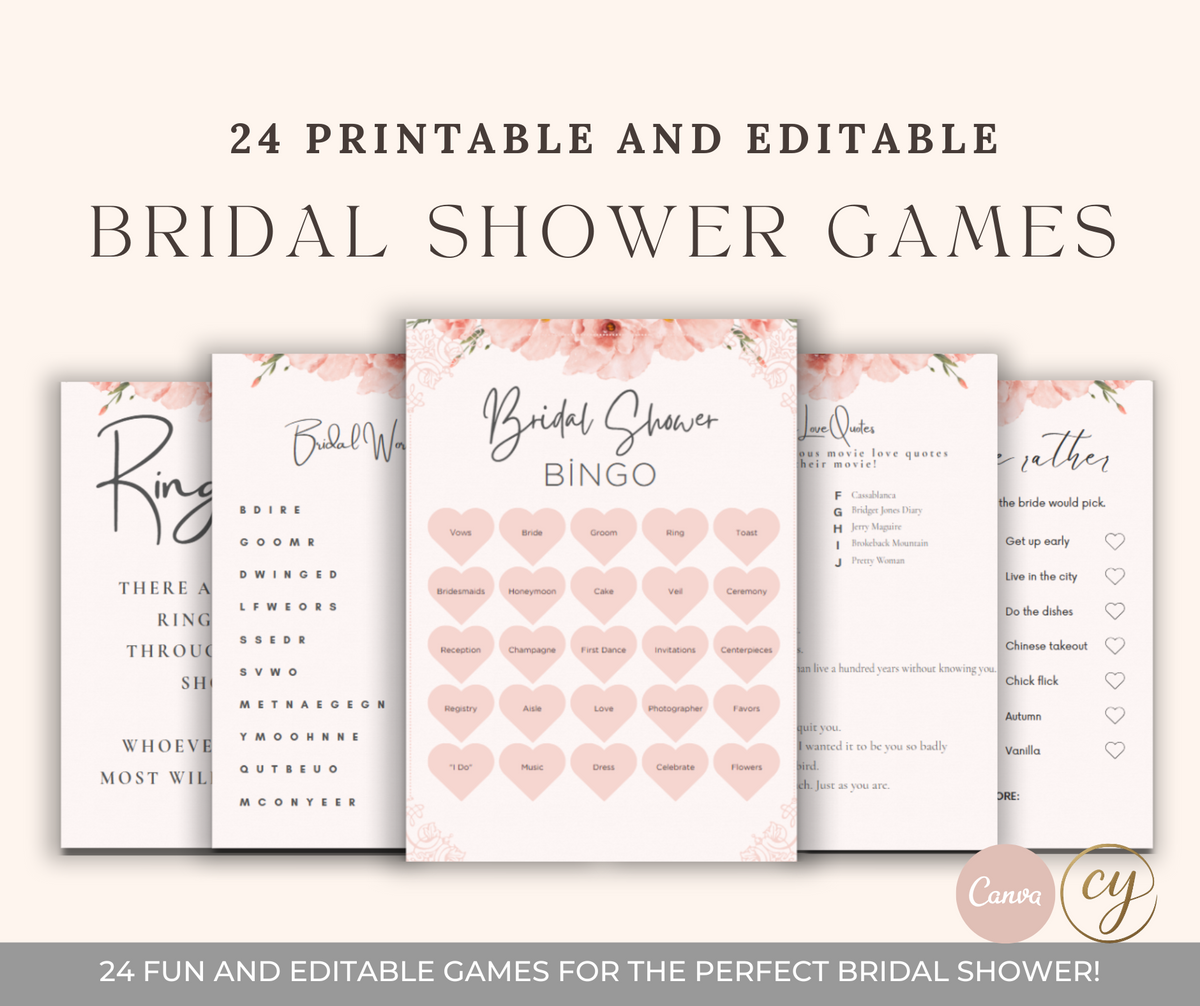 24 Printable & Editable Bridal Shower Games Bundle