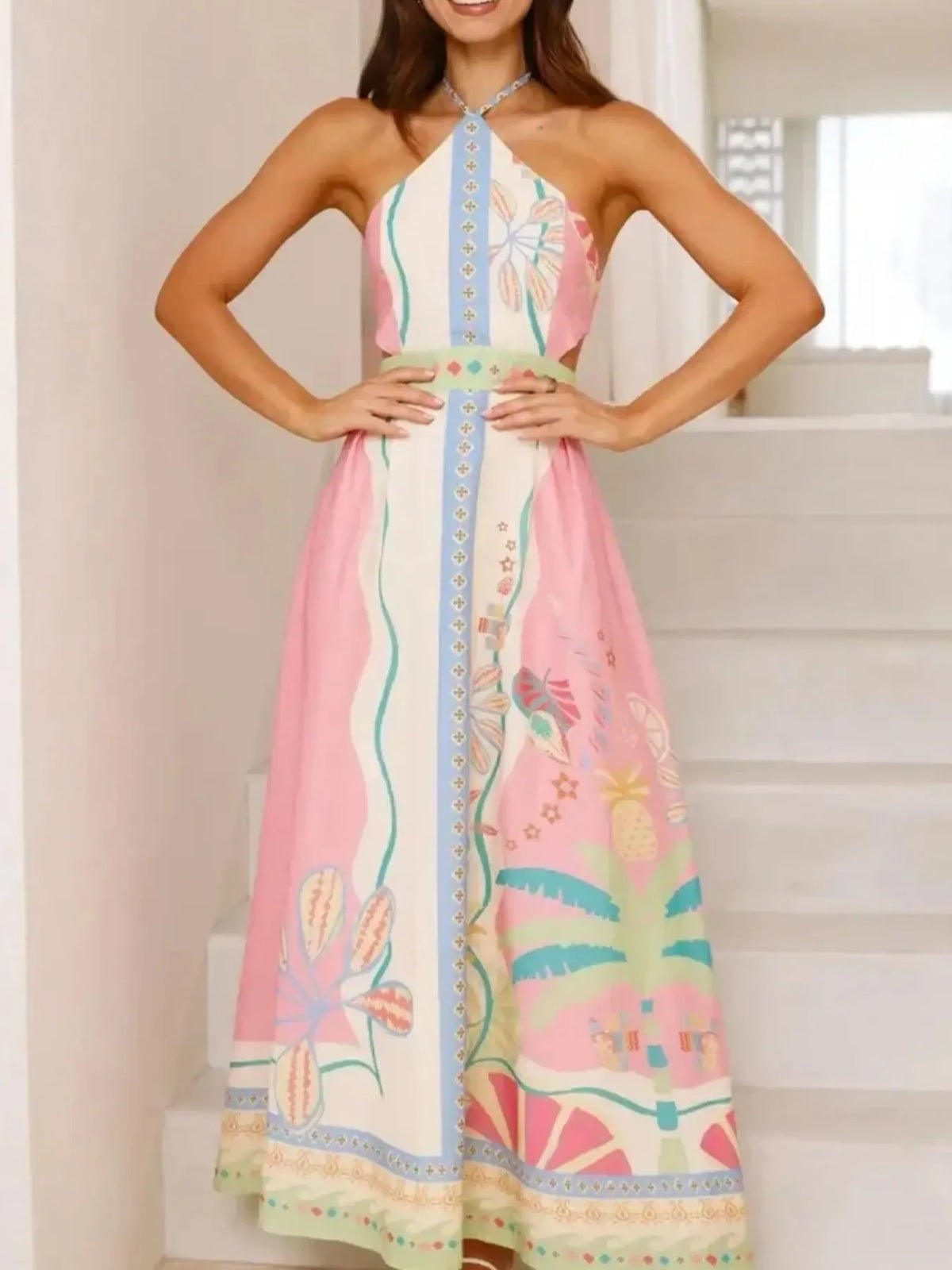 Halter Neck Printed Maxi Dress