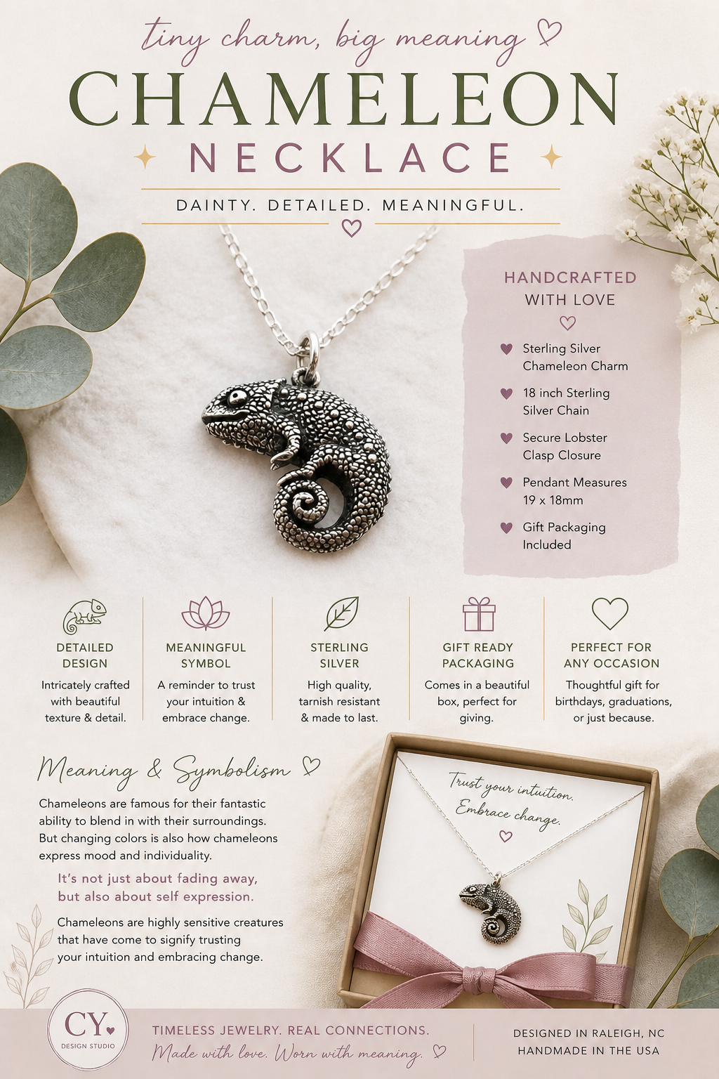 Chameleon Charm - Sterling Silver Necklace