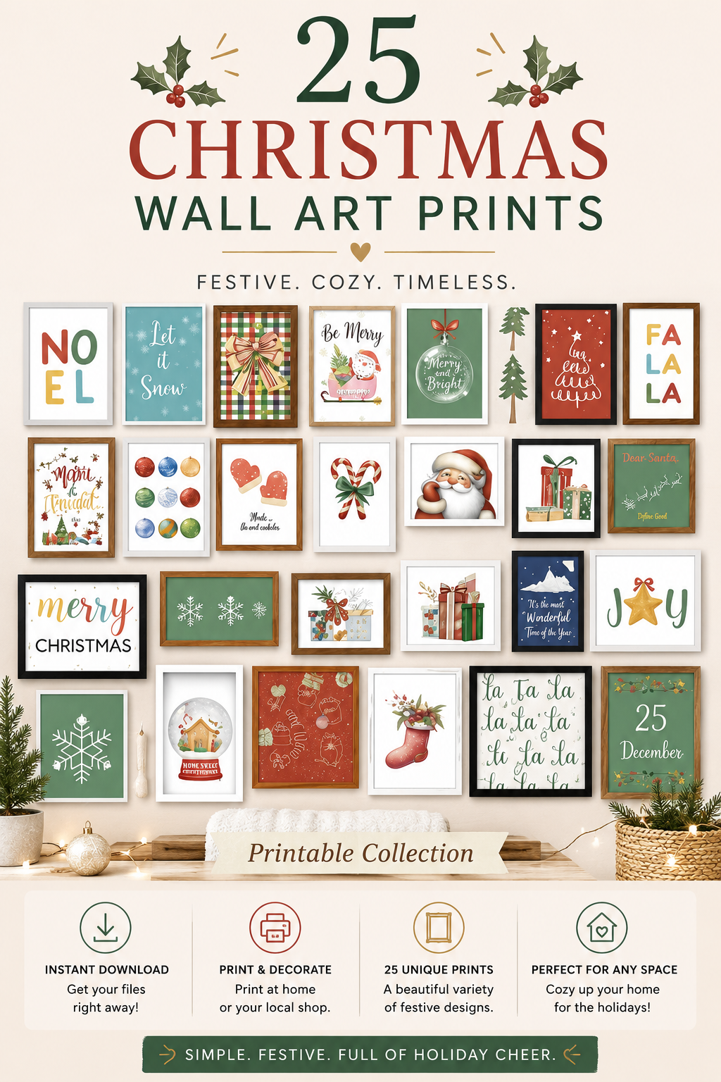25 Christmas Wall Art Prints – Printable Holiday Gallery Set – Instant Download PDF – Festive Home Decor Bundle