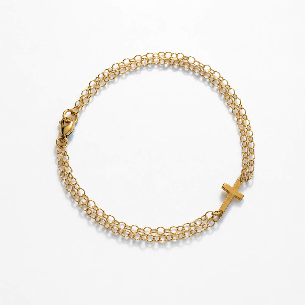 14k Gold Filled Cross Bracelet – Double Chain Layered Bracelet