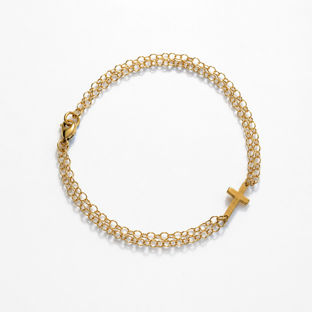 14k Gold Filled Cross Bracelet – Double Chain Layered Bracelet